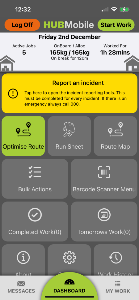 The Hub Mobile dashboard in the new views layout