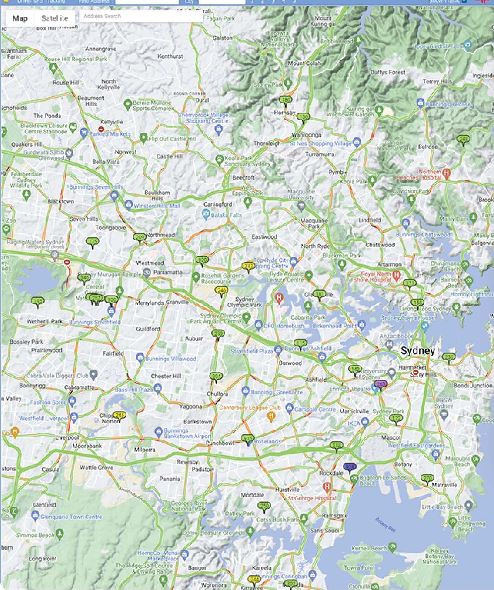 Live GPS fleet tracking map in Hub FMS