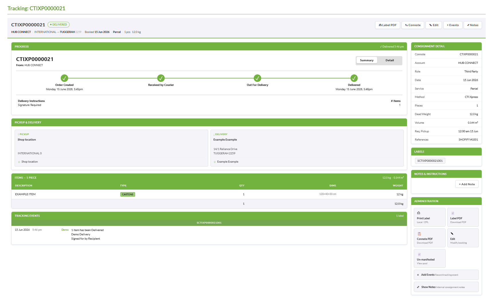 UFM consignment tracking: progress timeline, events and proof of delivery
