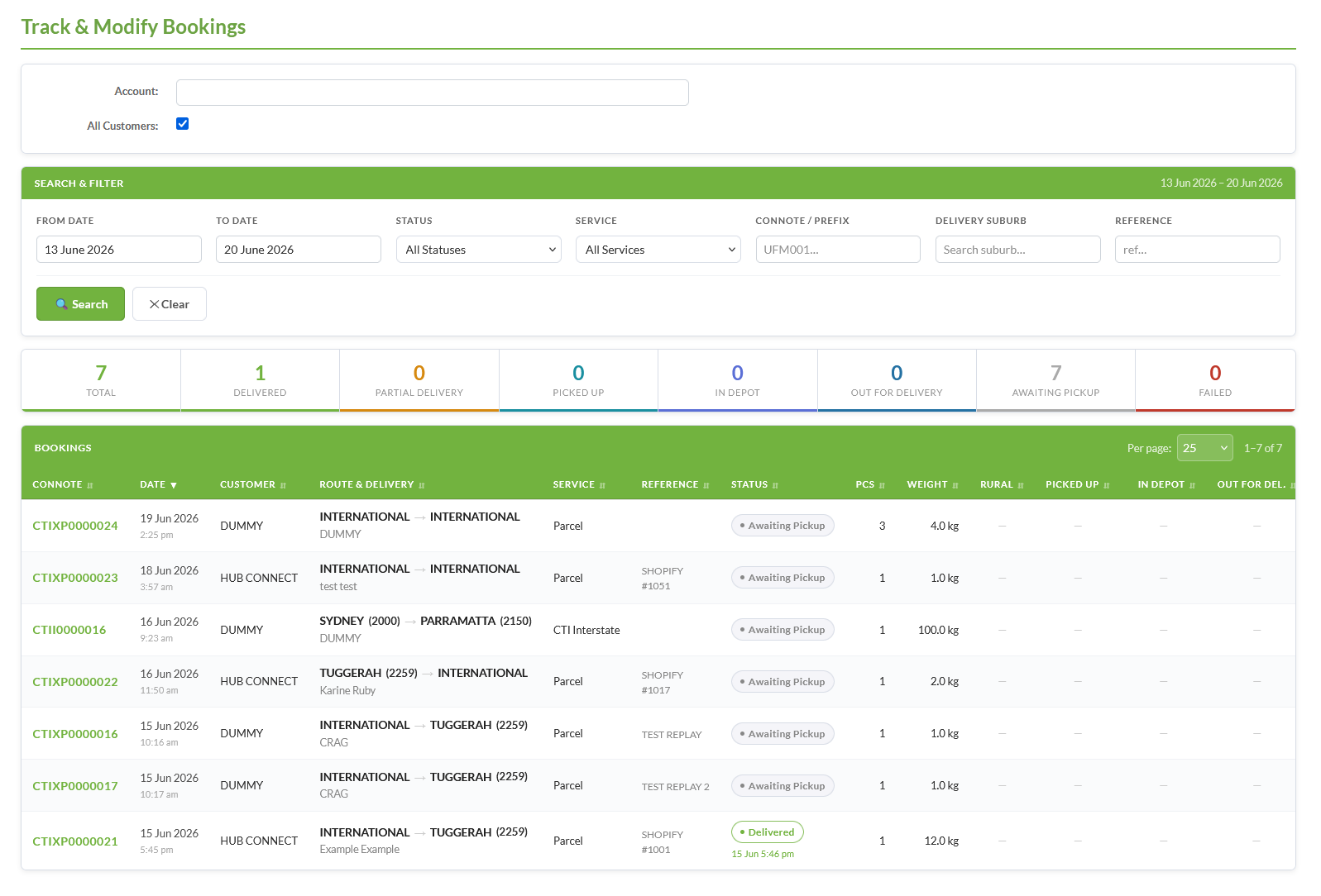 UFM Track & Modify Bookings: every consignment, every carrier, in one list